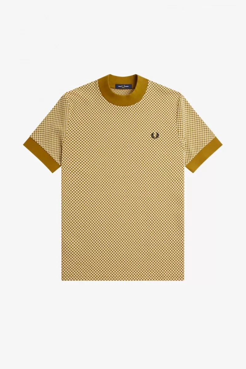 fred perry micro chequerboard herr t-shirt havregryn mörk kaffe