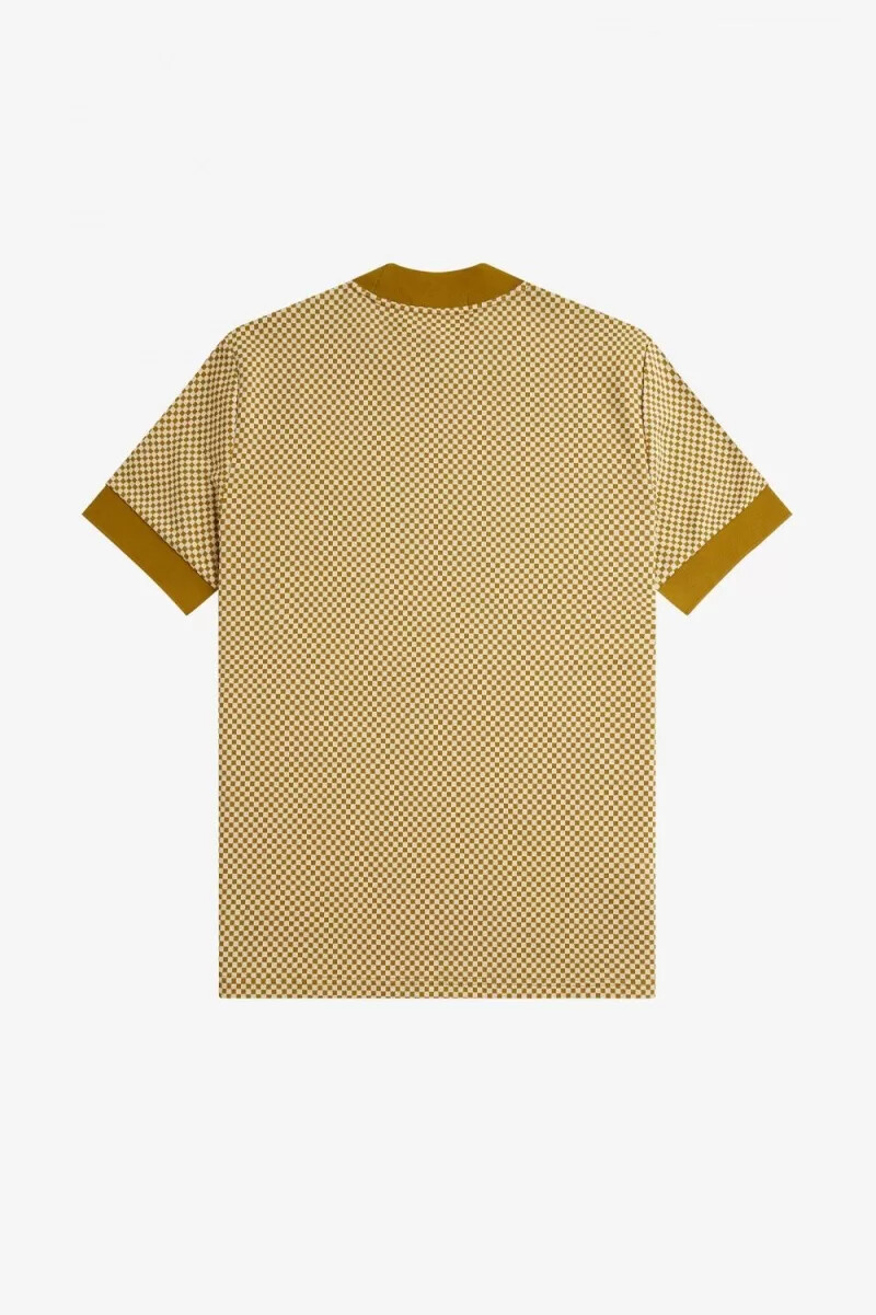 fred perry micro chequerboard herr t-shirt havregryn mörk kaffe