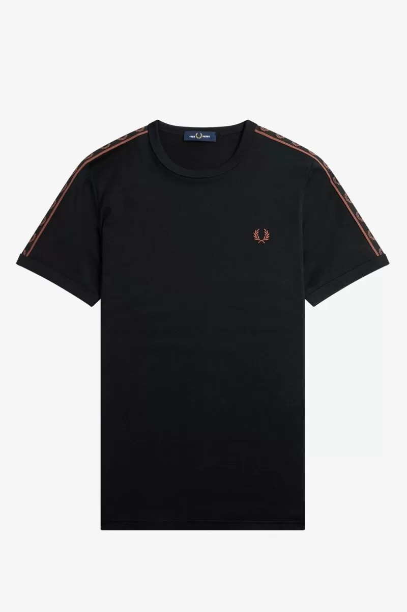 fred perry contrast tape ringer herr t-shirt svart whiskybrun