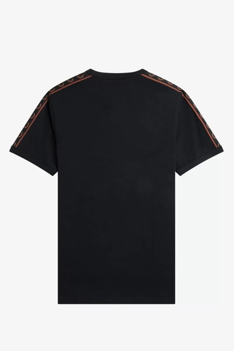 fred perry contrast tape ringer herr t-shirt svart whiskybrun