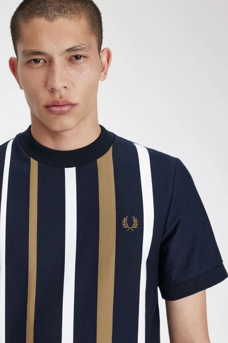 fred perry gradient randig herr t-shirt marinblå