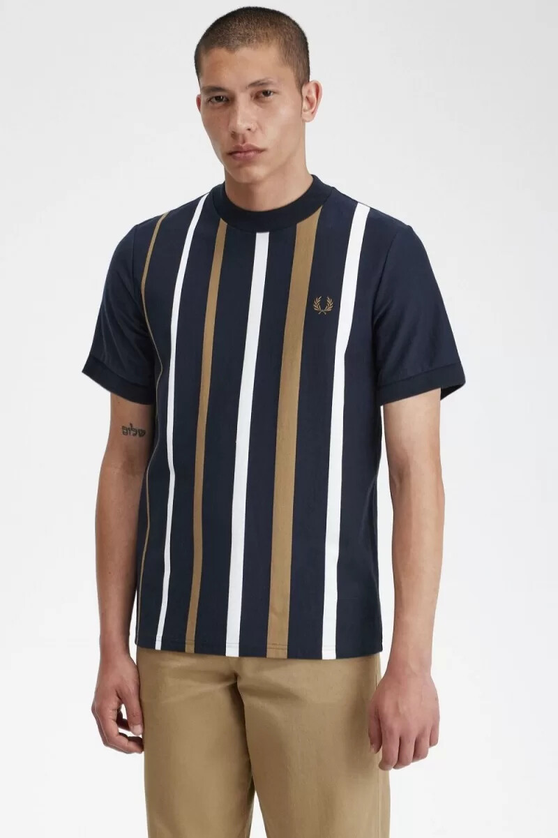fred perry gradient randig herr t-shirt marinblå