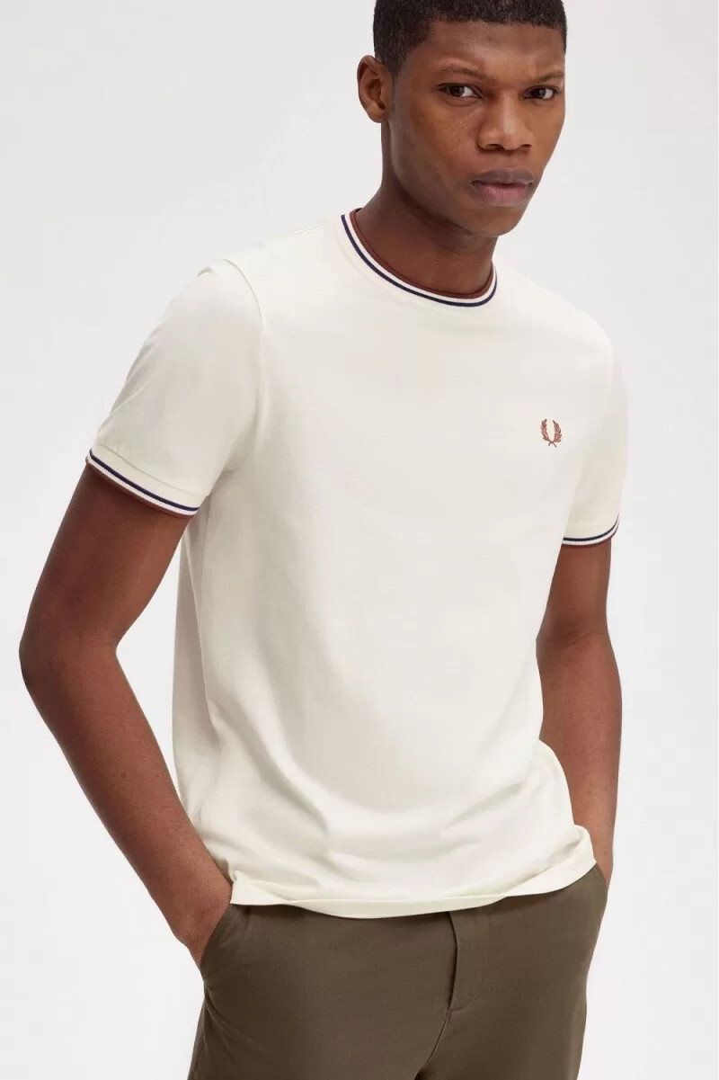 fred perry twin tipped herr t-shirt beige whisky brun