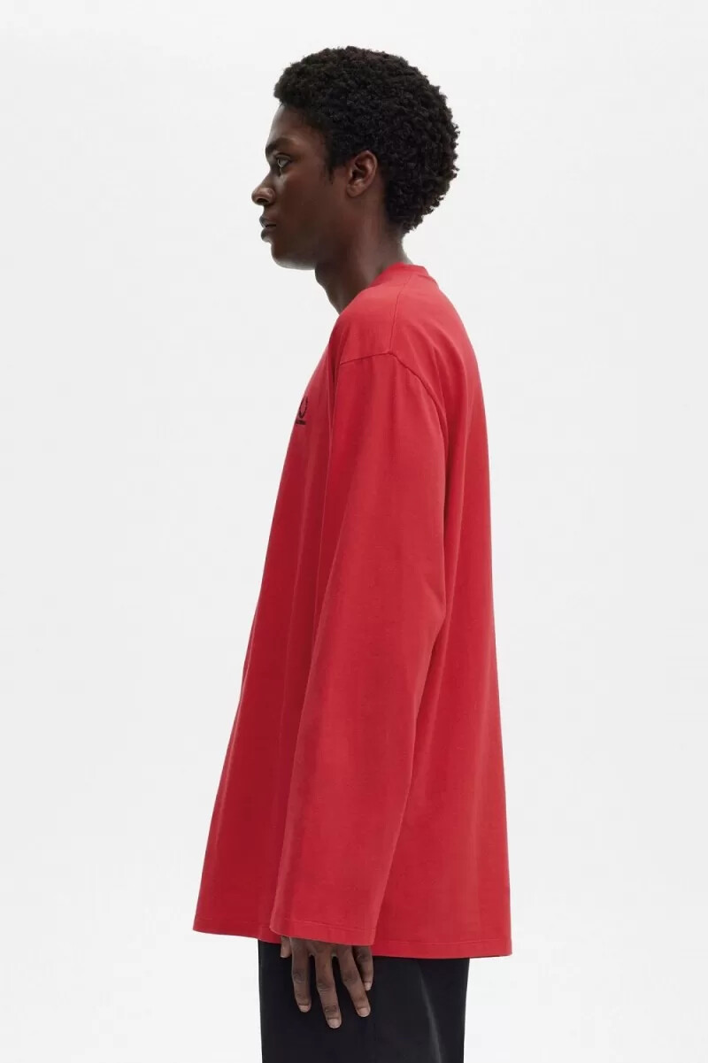 fred perry mönstrad långärmad herr-t-shirt röd