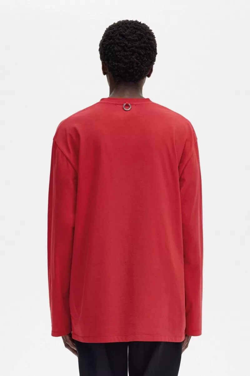 fred perry mönstrad långärmad herr-t-shirt röd