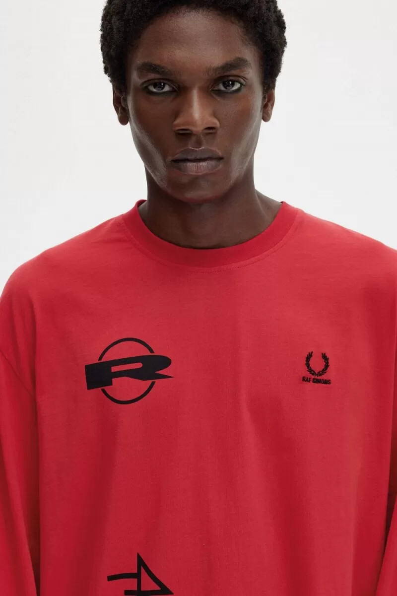 fred perry mönstrad långärmad herr-t-shirt röd