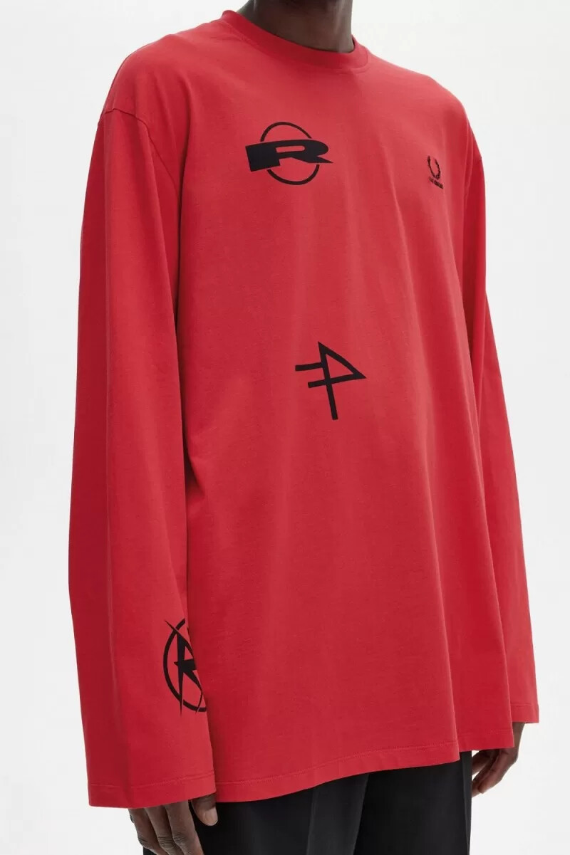 fred perry mönstrad långärmad herr-t-shirt röd