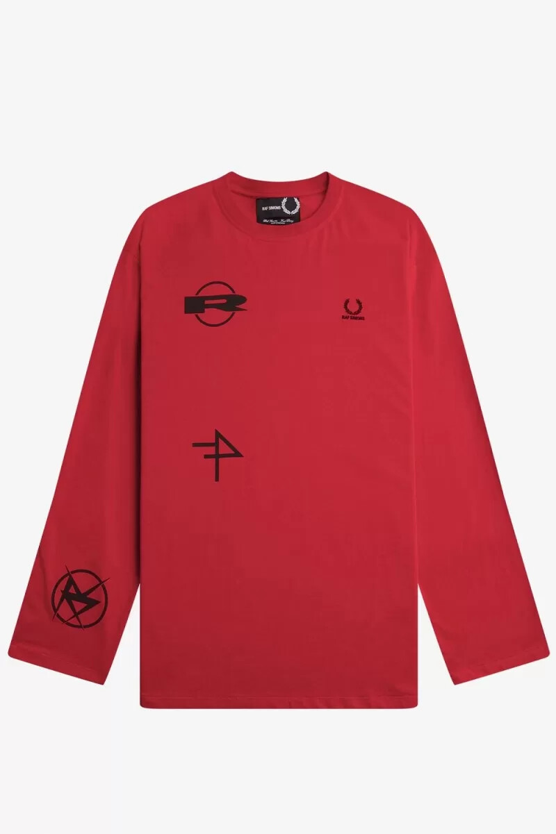 fred perry mönstrad långärmad herr-t-shirt röd