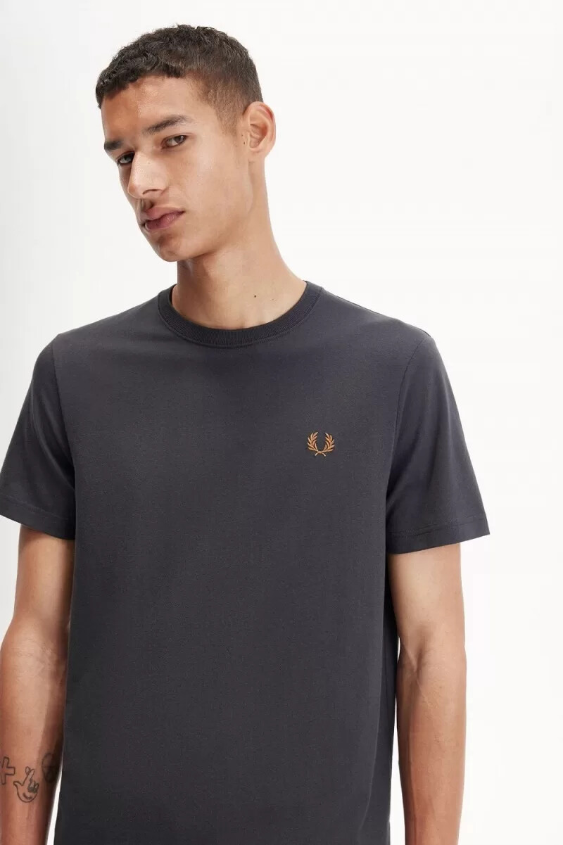 fred perry rund neck herr t-shirt anchor grå mörk kaffe