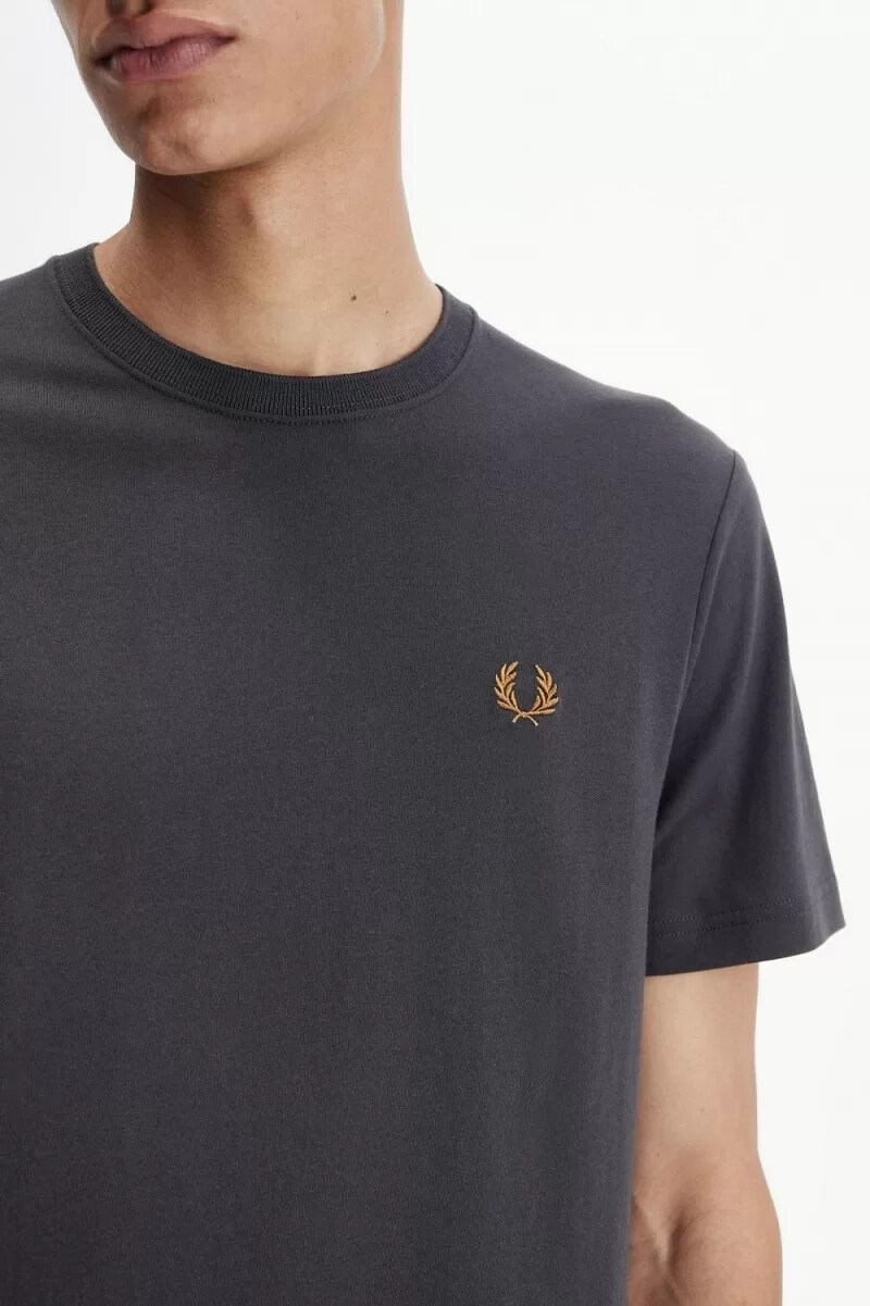 fred perry rund neck herr t-shirt anchor grå mörk kaffe