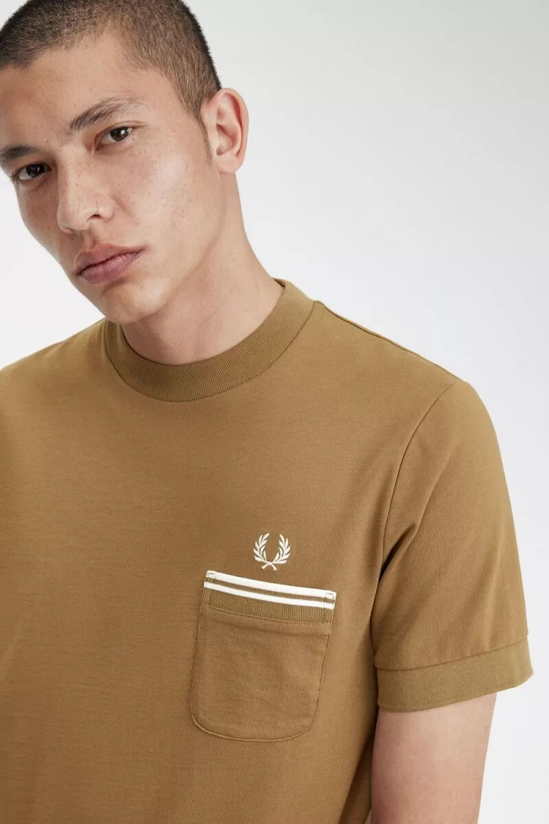 fred perry loopback jersey pocket herr t-shirt brun