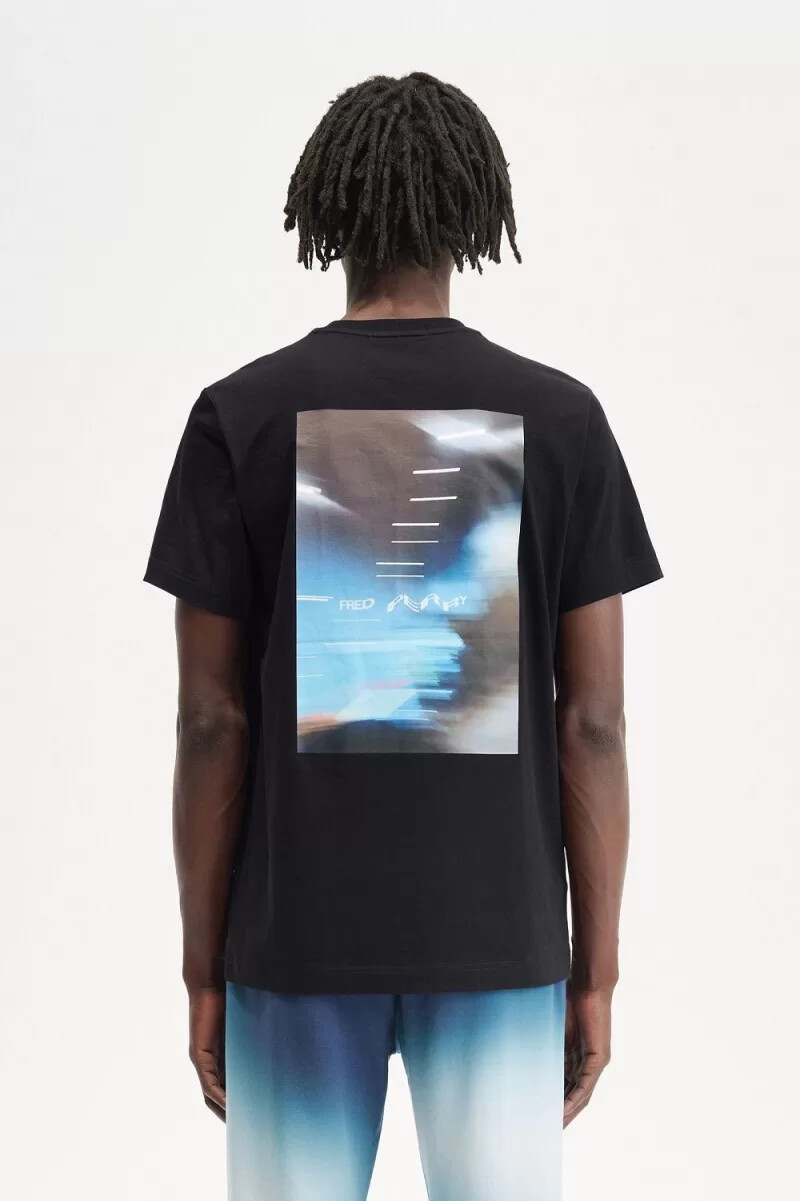fred perry abstract graphic herr t-shirt svart vit