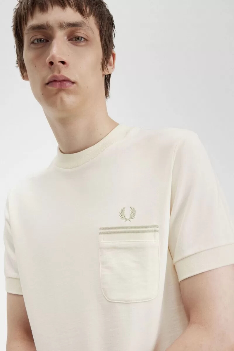 fred perry loopback jersey pocket herr t-shirt beige