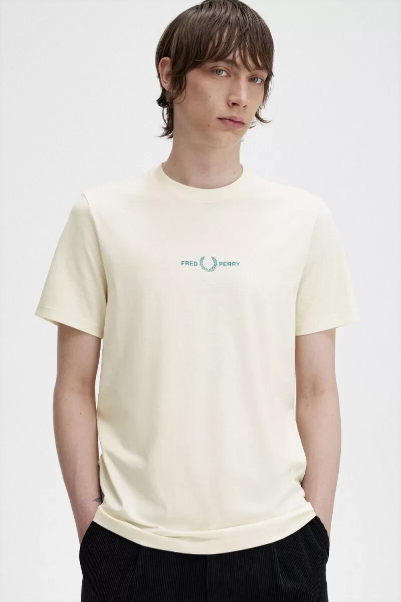 fred perry broderad herr t-shirt beige