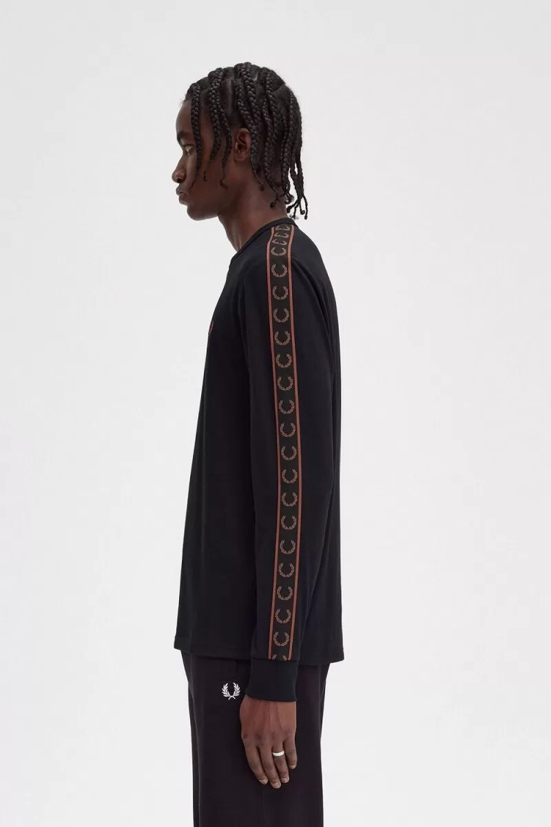 fred perry tejpad långärmad herr t-shirt svart whiskybrun