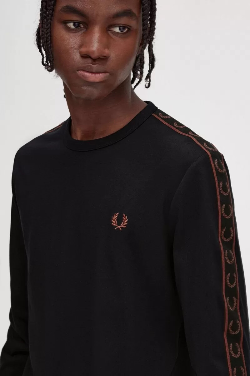 fred perry tejpad långärmad herr t-shirt svart whiskybrun