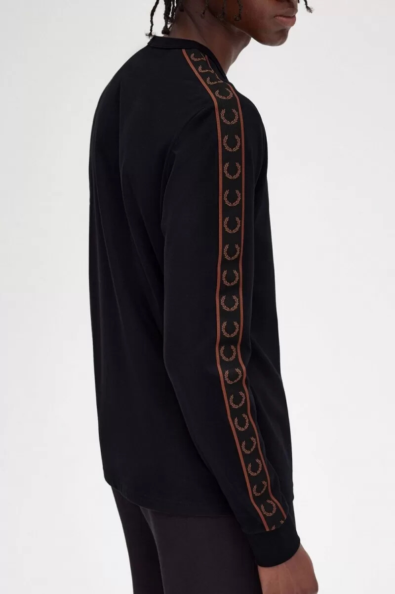 fred perry tejpad långärmad herr t-shirt svart whiskybrun