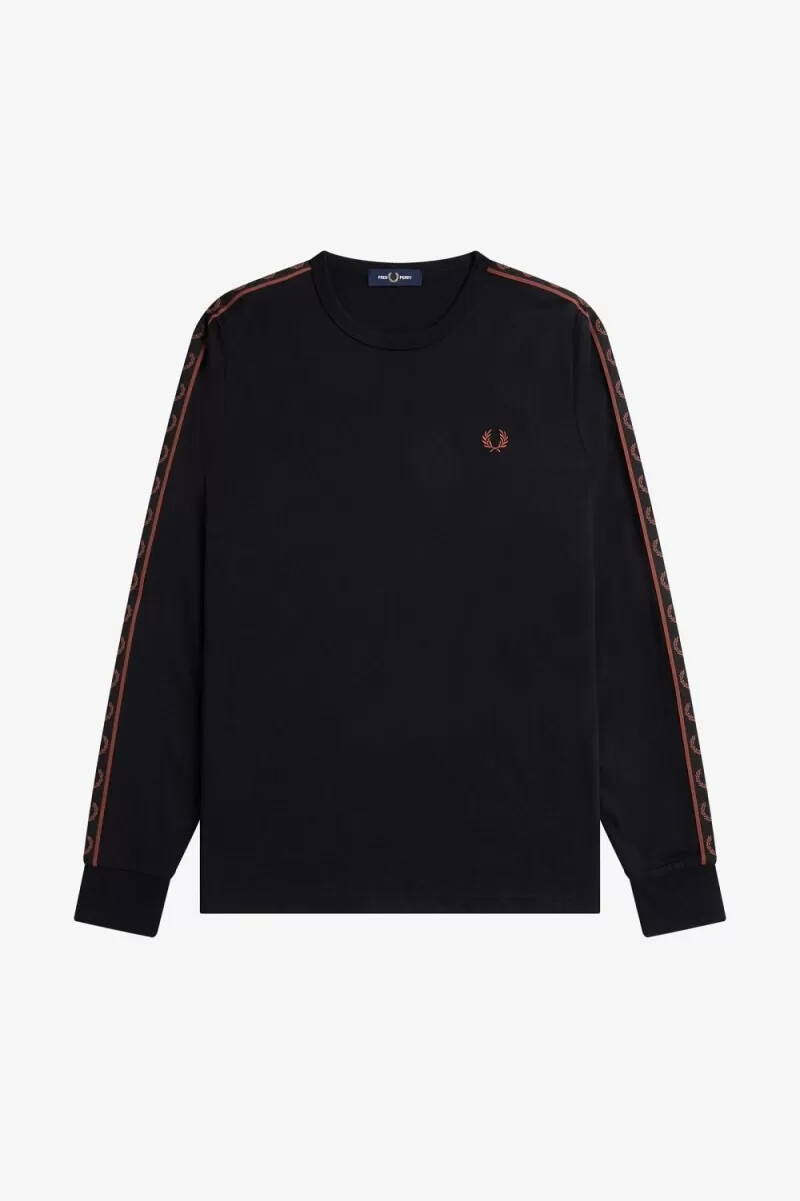 fred perry tejpad långärmad herr t-shirt svart whiskybrun