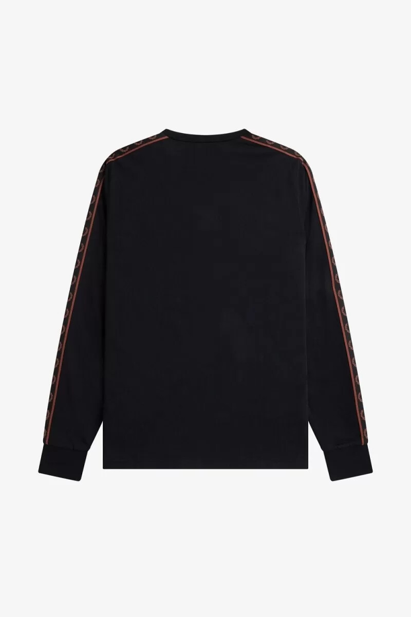 fred perry tejpad långärmad herr t-shirt svart whiskybrun