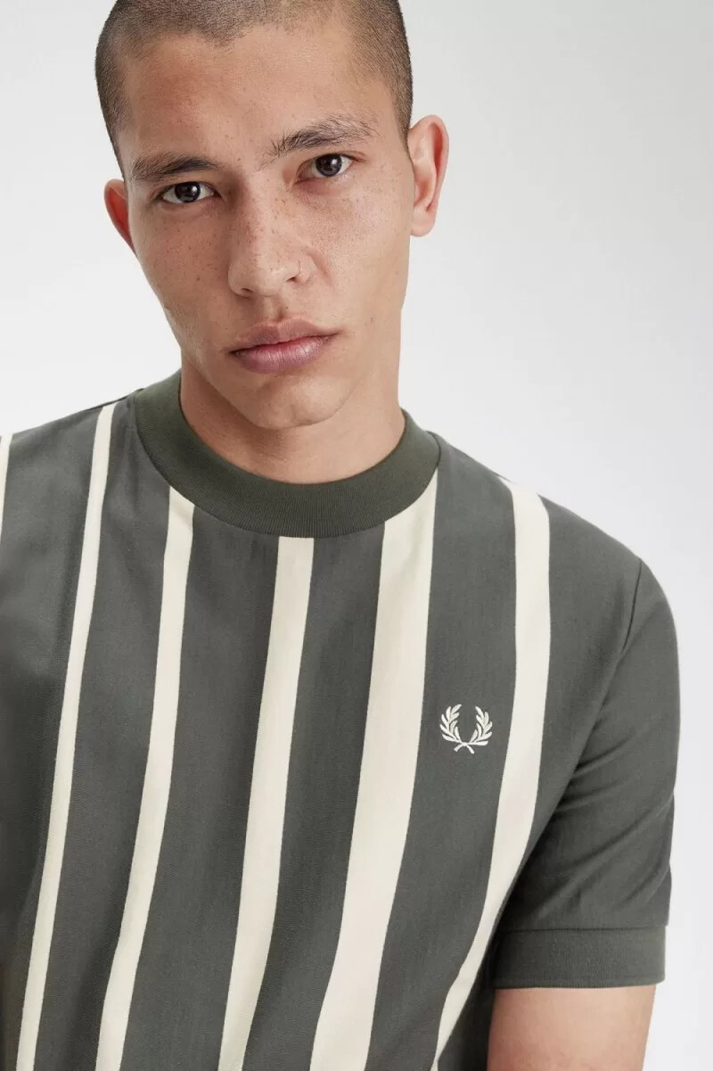 fred perry gradient randig herr t-shirt grön