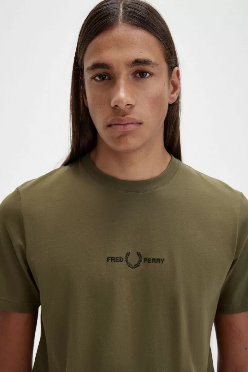 fred perry broderad herr t-shirt uniform grön