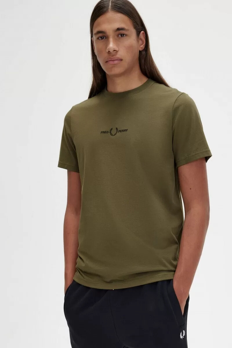 fred perry broderad herr t-shirt uniform grön