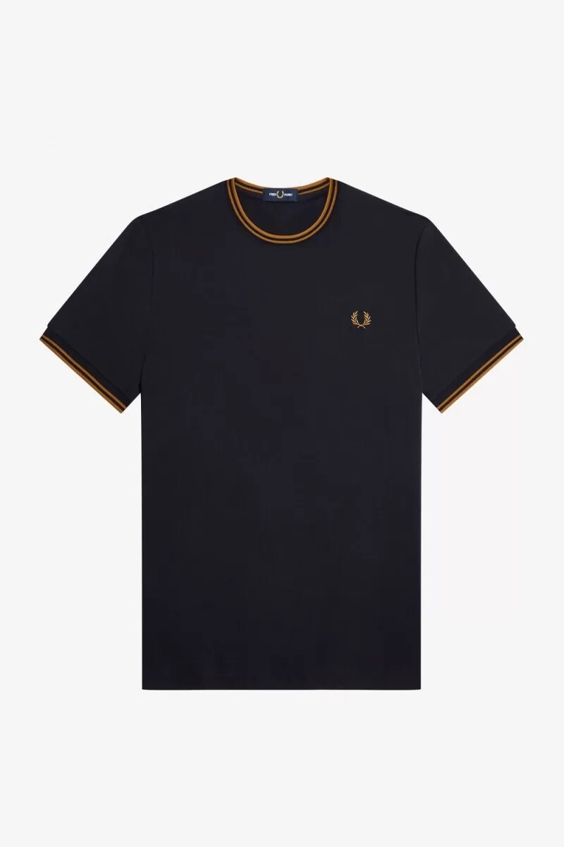 fred perry twin tipped herr t-shirt marinblå mörk kaffe