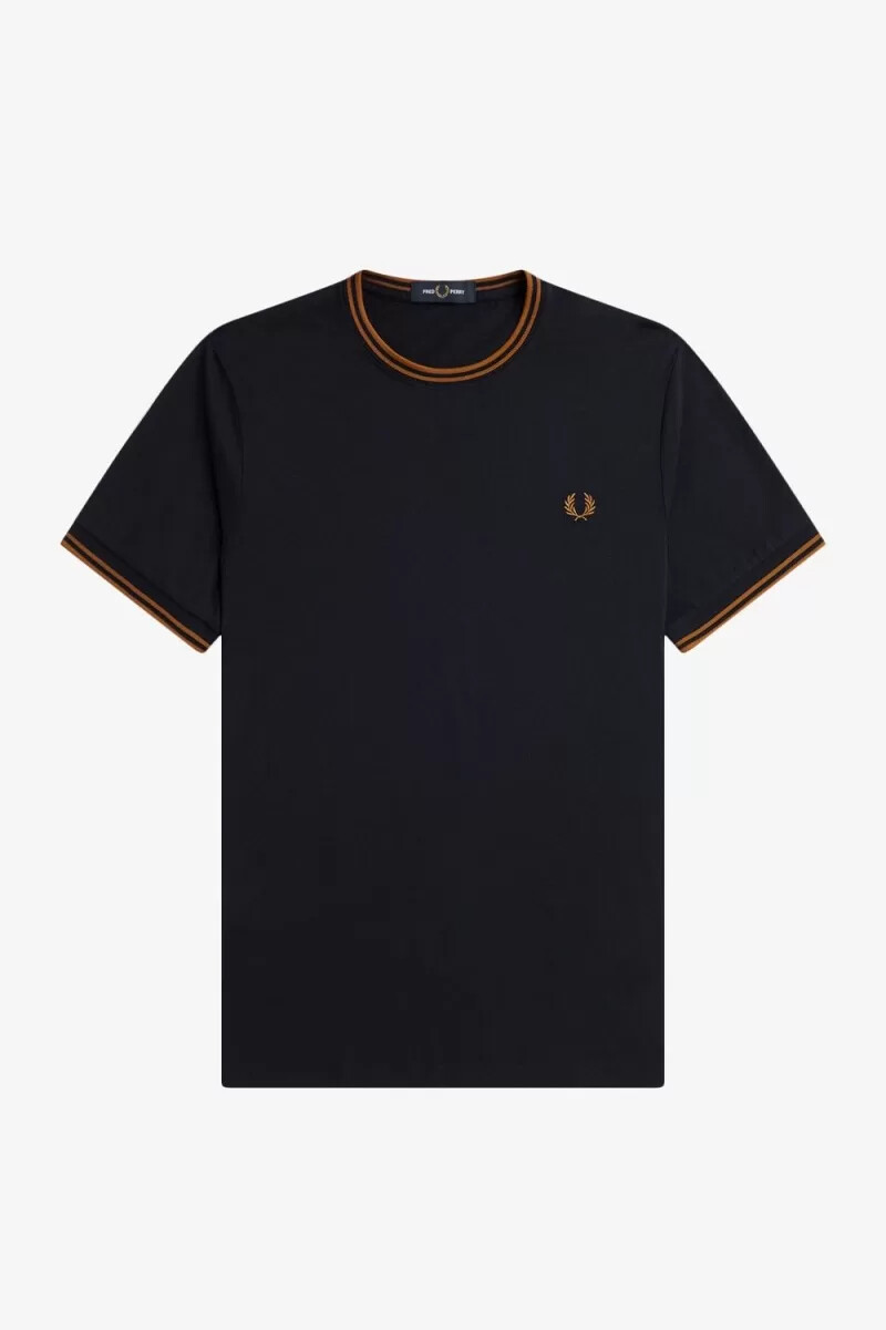 fred perry twin tipped herr t-shirt marinblå mörk kaffe