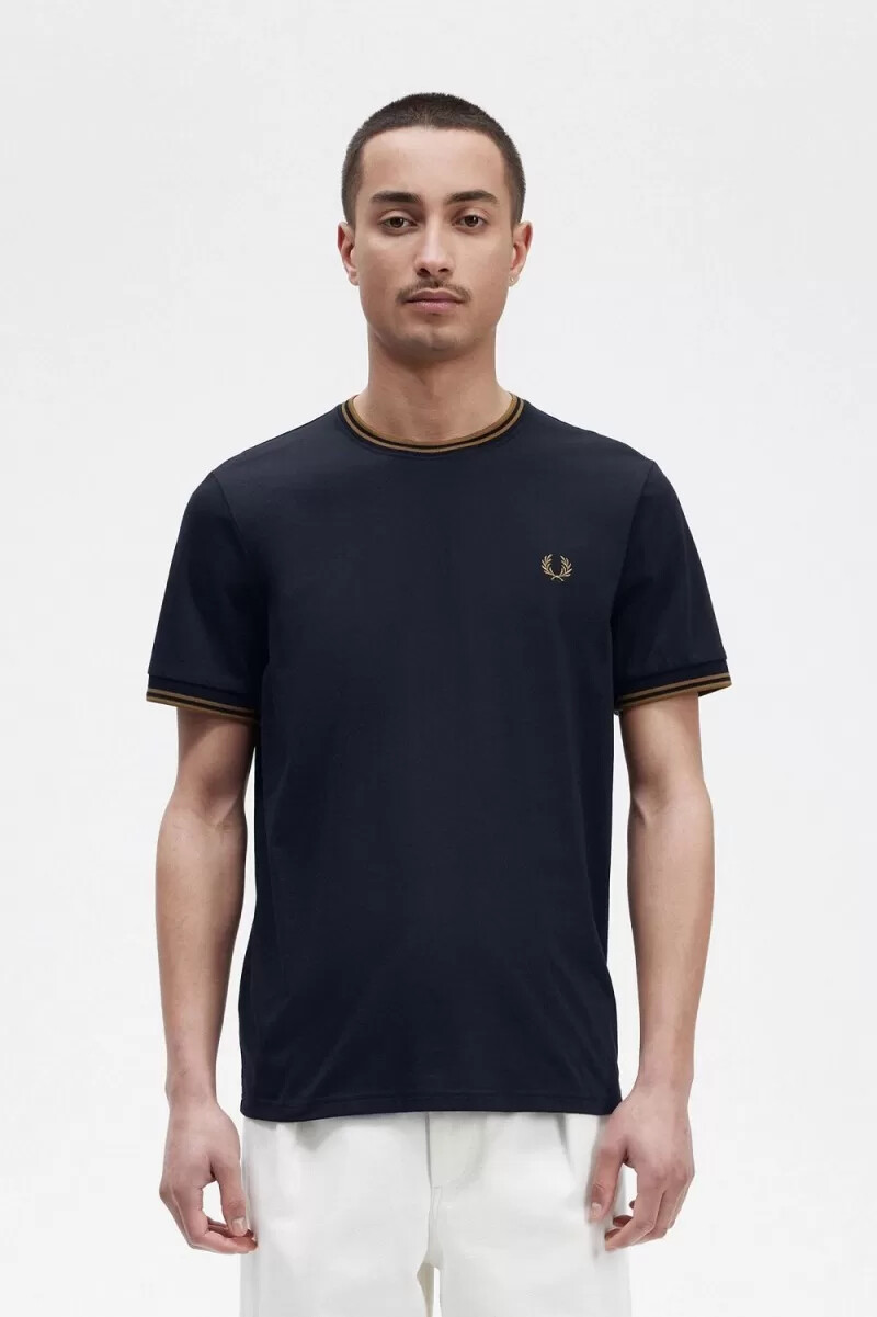 fred perry twin tipped herr t-shirt marinblå mörk kaffe
