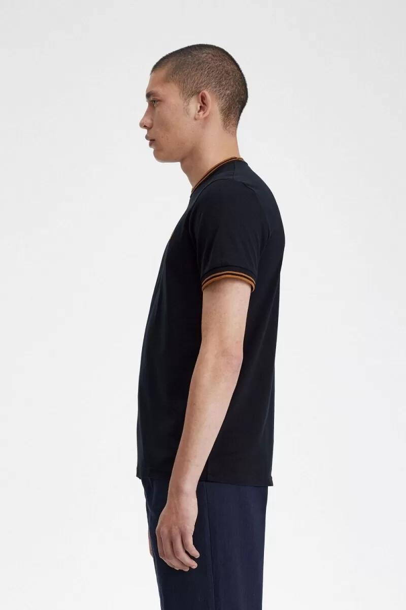 fred perry twin tipped herr t-shirt marinblå mörk kaffe