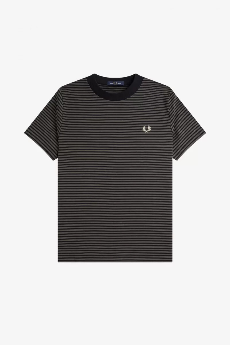 fred perry fine stripe heavyweight herr t-shirt svart field green