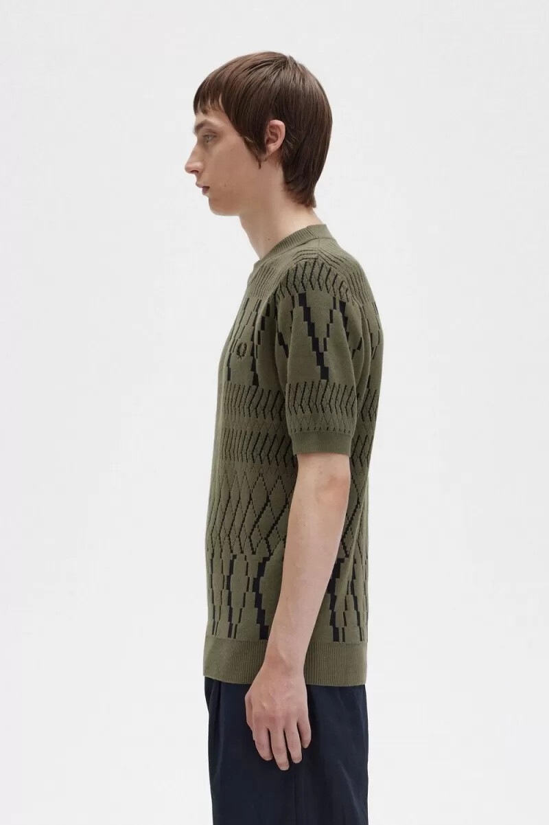 fred perry argyle panel stickad herr t-shirt uniform grön