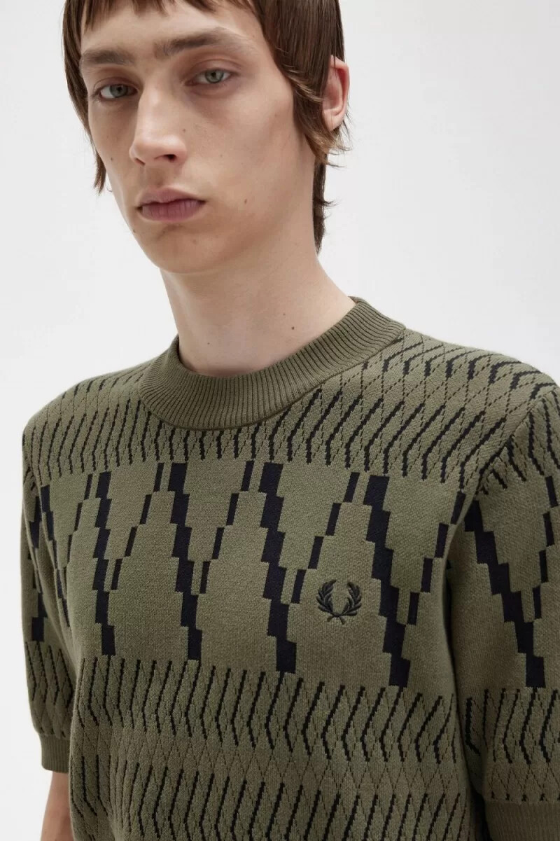 fred perry argyle panel stickad herr t-shirt uniform grön