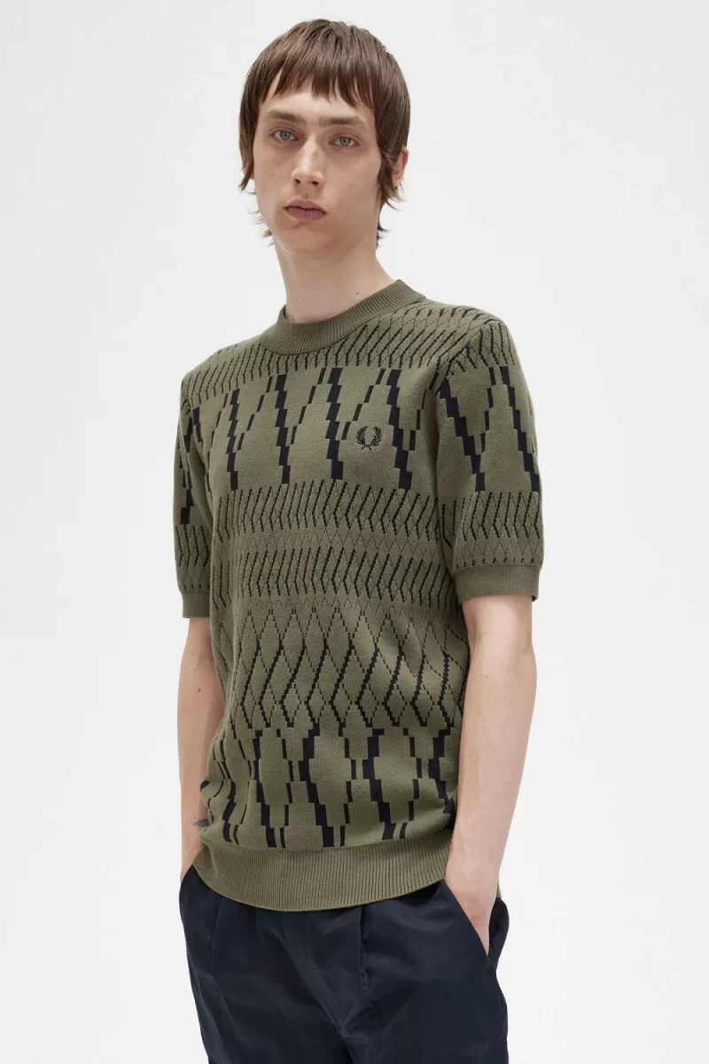 fred perry argyle panel stickad herr t-shirt uniform grön