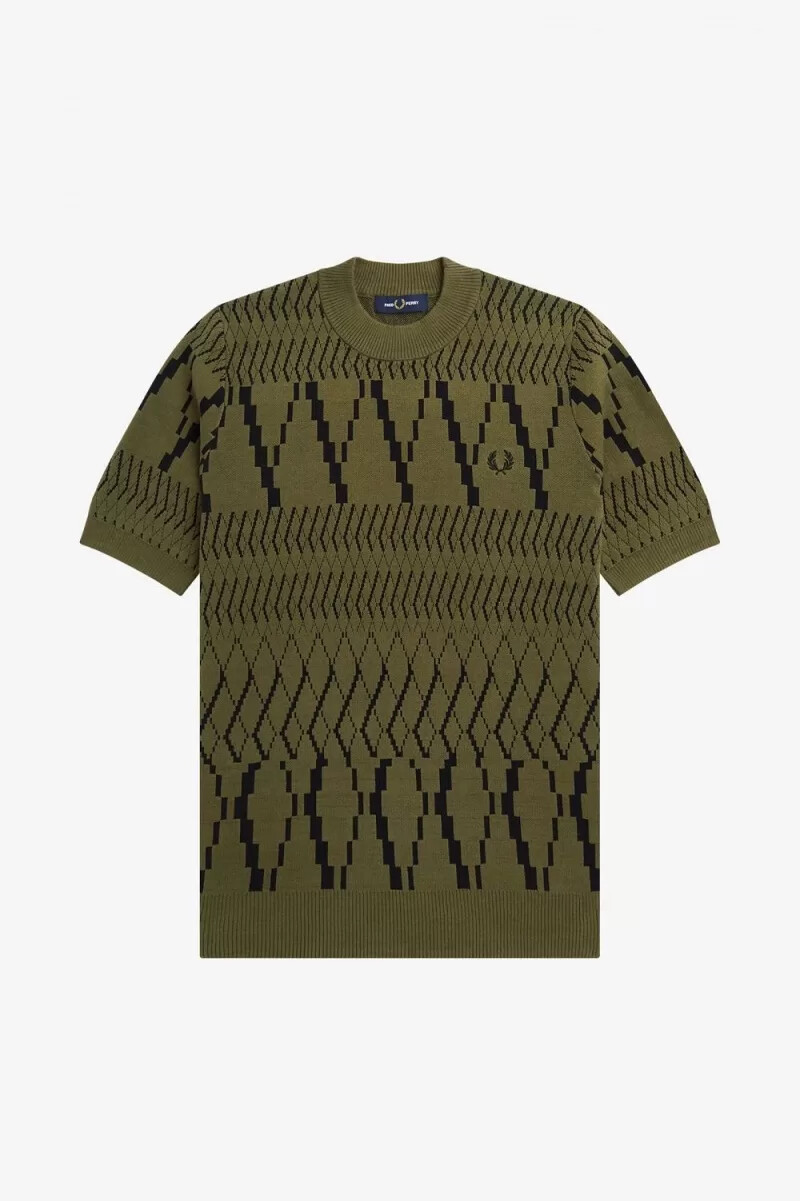 fred perry argyle panel stickad herr t-shirt uniform grön