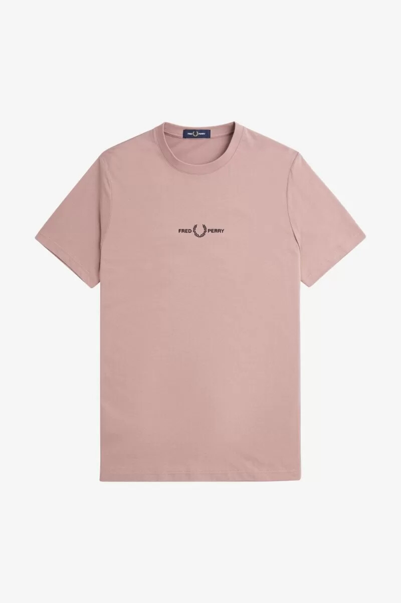 fred perry broderad herr-t-shirt mörkrosa