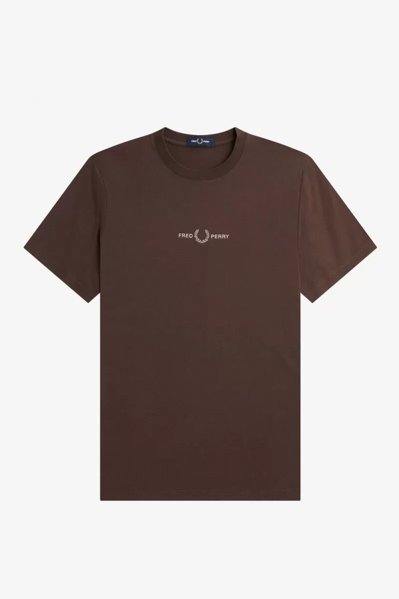 fred perry broderad herr t-shirt burnt tobacco