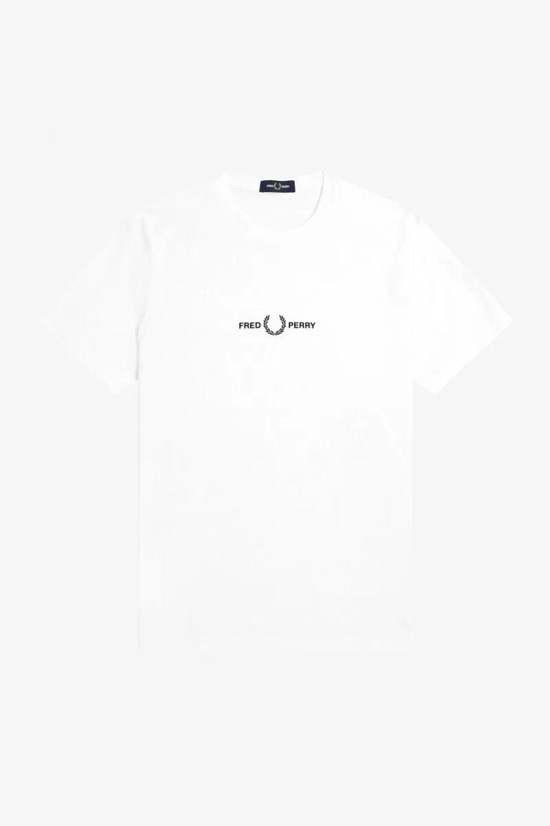 fred perry broderad herr t-shirt vit