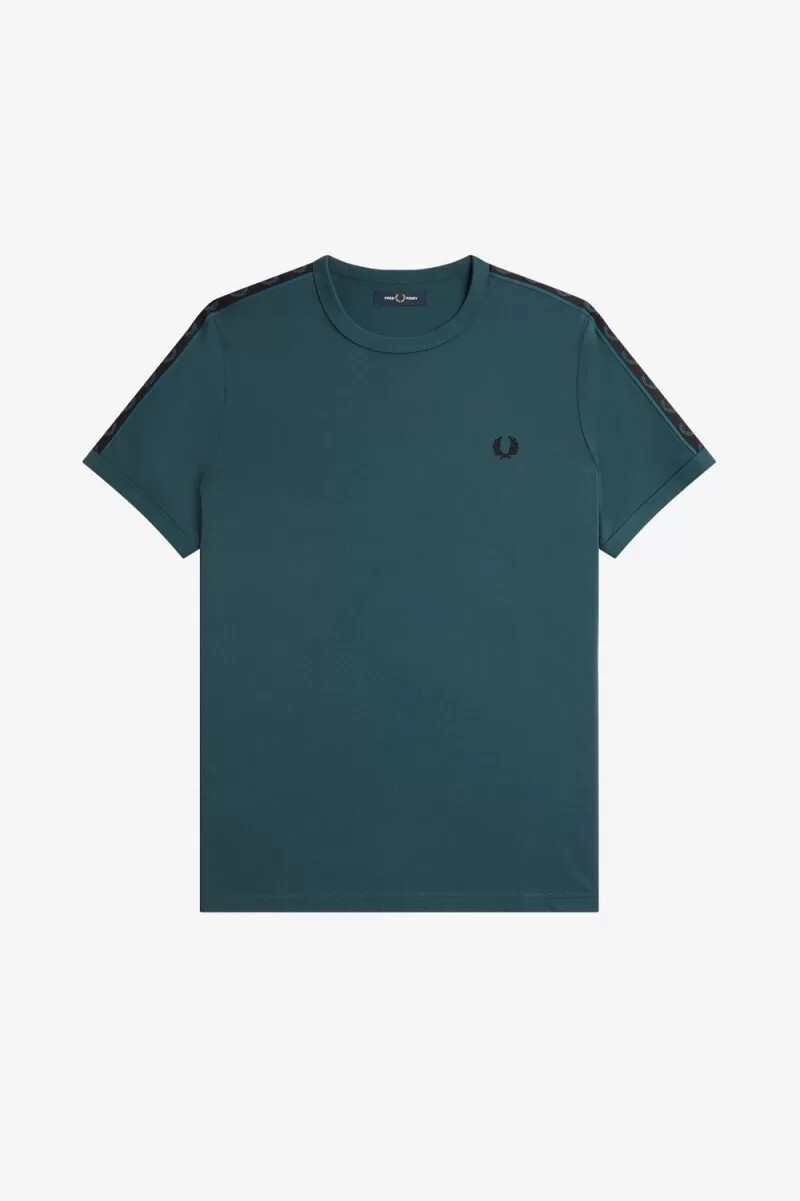 fred perry contrast tape ringer herr t-shirt petrolblå svart