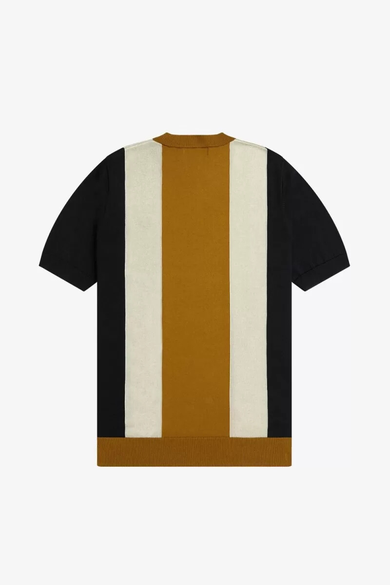 fred perry randig finstickad herr t-shirt svart havregryn mörk kaffe