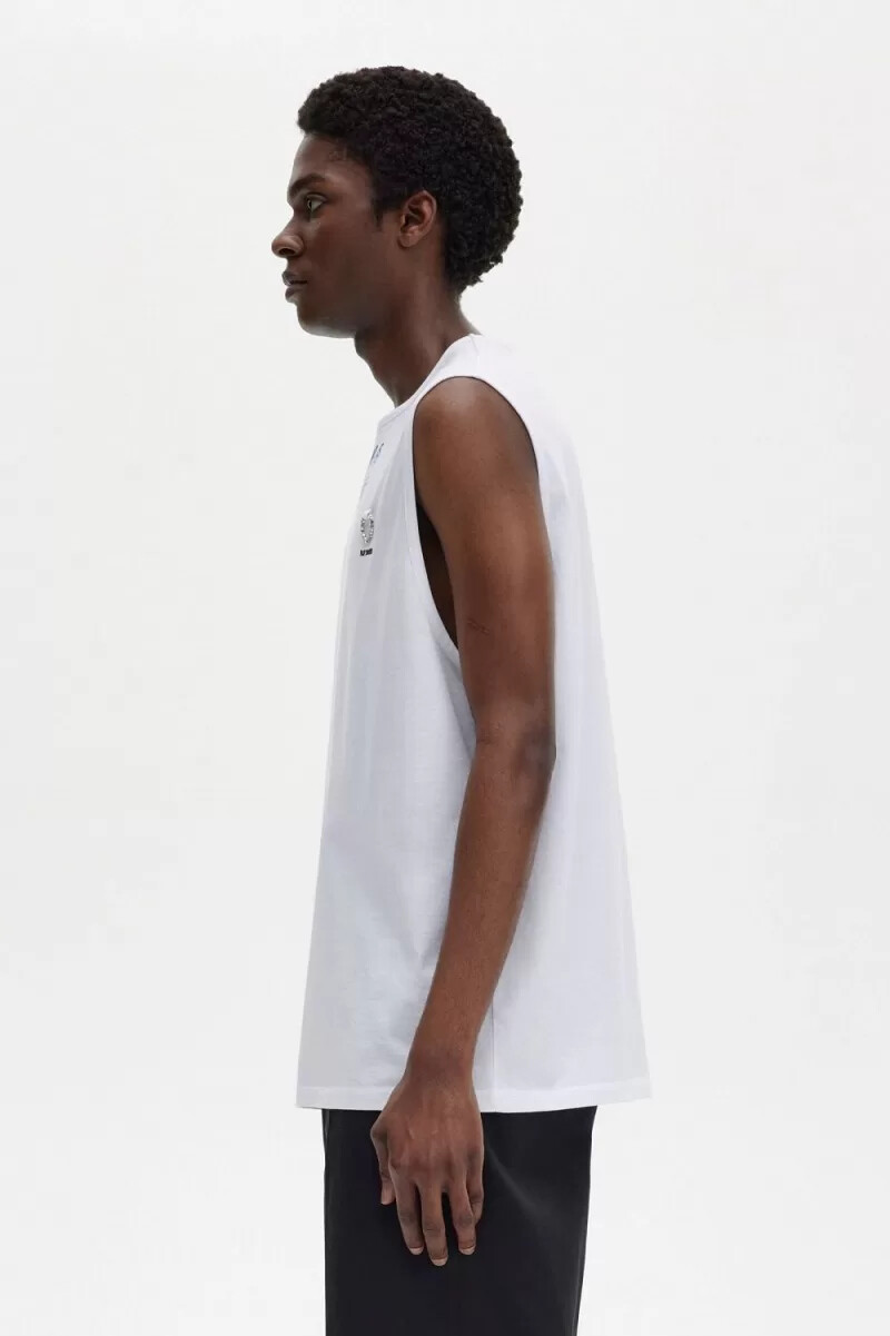 fred perry mönstrad väst herr t-shirt vit