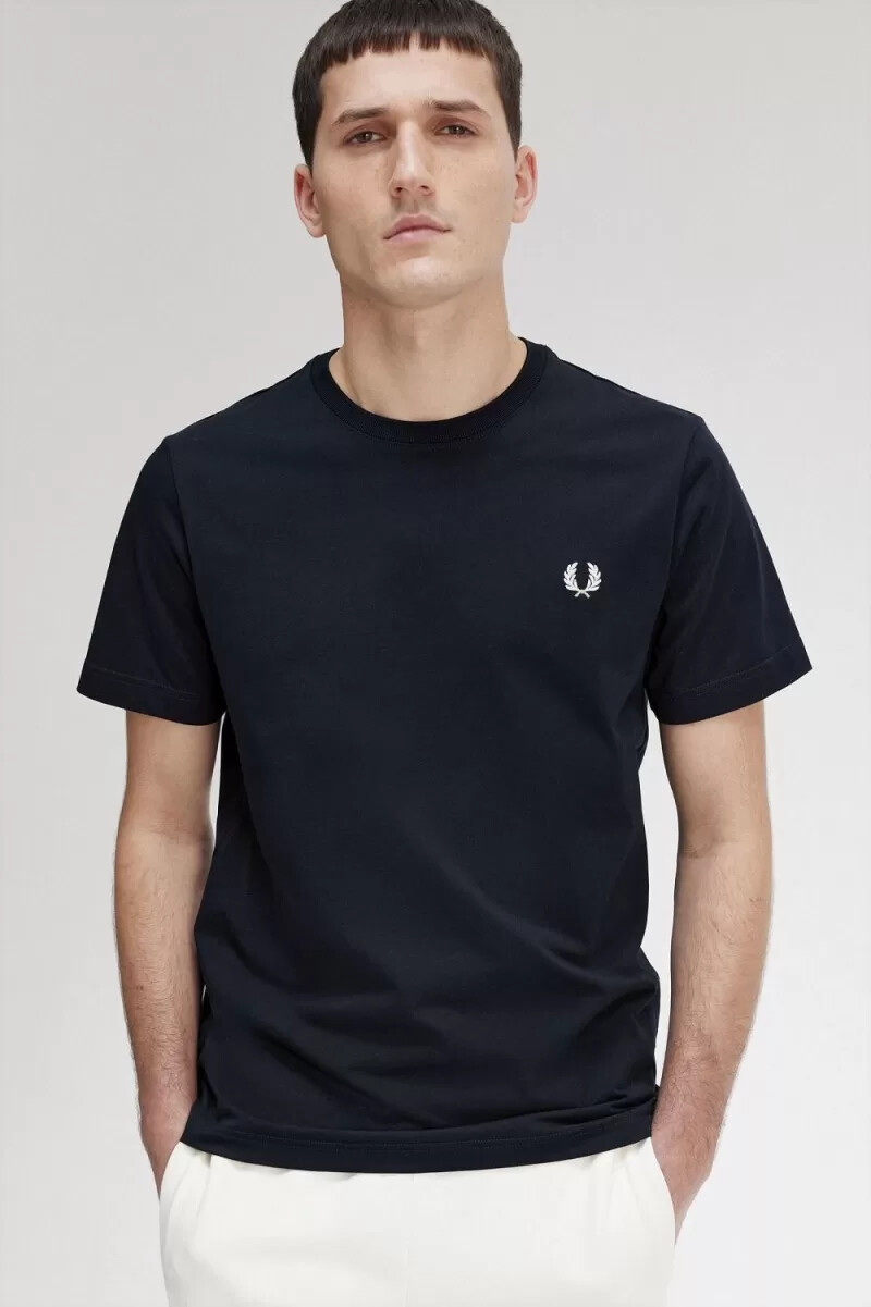 fred perry rund neck herr t-shirt marinblå