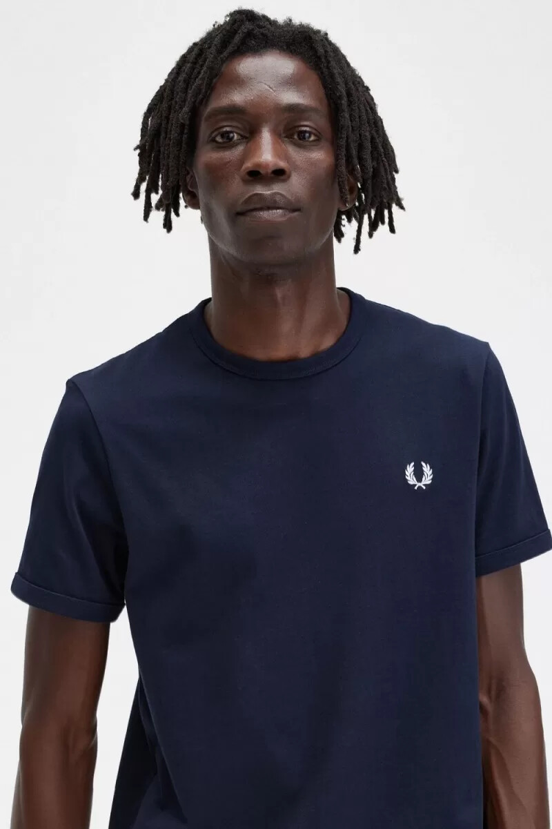 fred perry ringer herr t-shirt marinblå