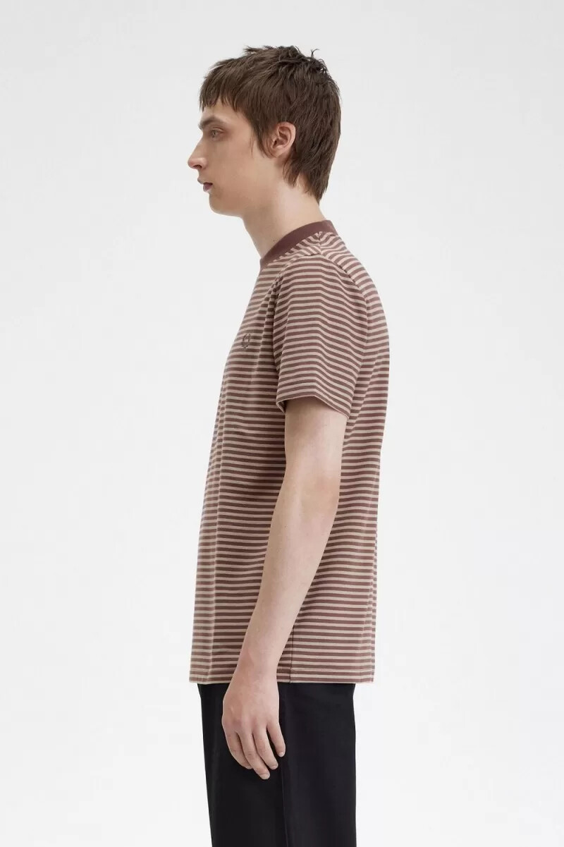 fred perry fine stripe heavyweight herr t-shirt mörkröd varm grå