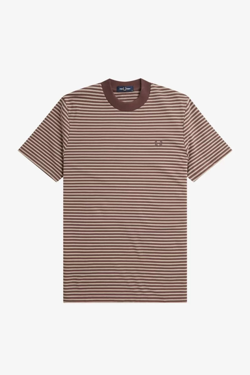 fred perry fine stripe heavyweight herr t-shirt mörkröd varm grå