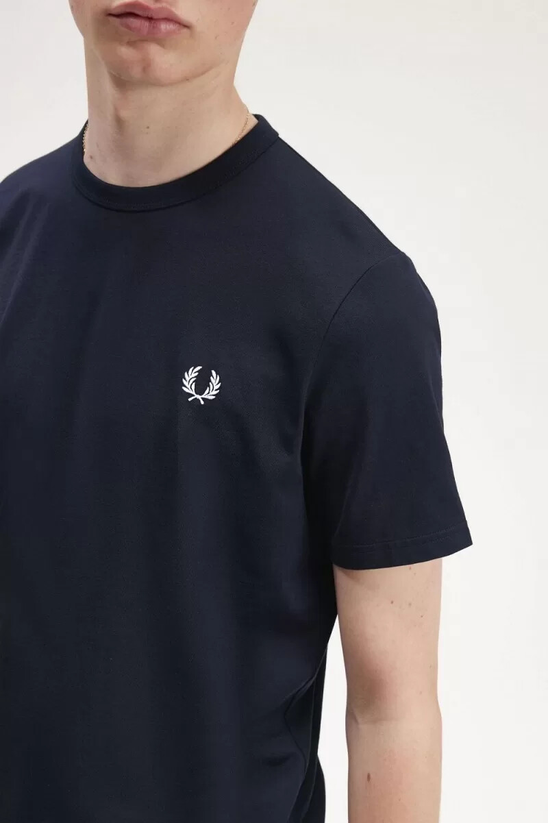 fred perry tejpdetalj herr t-shirt marinblå