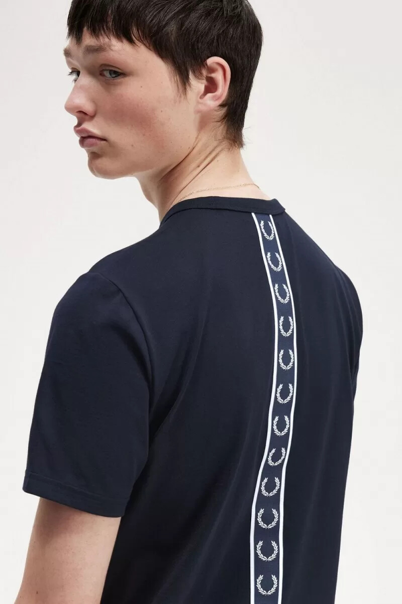 fred perry tejpdetalj herr t-shirt marinblå