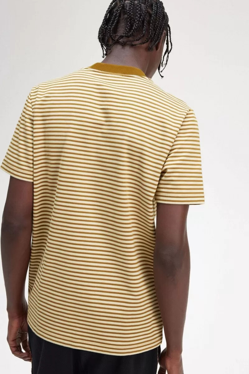 fred perry fine stripe heavyweight herr t-shirt havregryn mörk kaffe