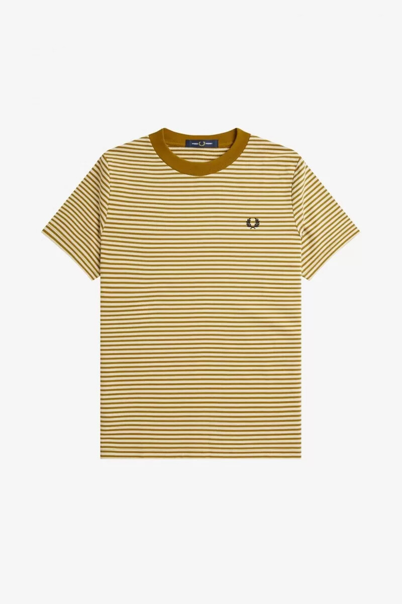 fred perry fine stripe heavyweight herr t-shirt havregryn mörk kaffe