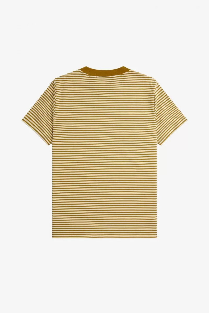 fred perry fine stripe heavyweight herr t-shirt havregryn mörk kaffe